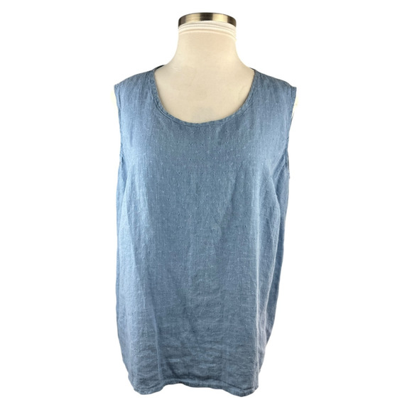 FLAX 2 Piece Linen Set Jacket & Sleeveless Shirt Blue Lagenlook Plus Size 1G 1X - Picture 9 of 16